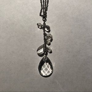 Silver Tone and Clear Bead Y-Necklace Y2K Style